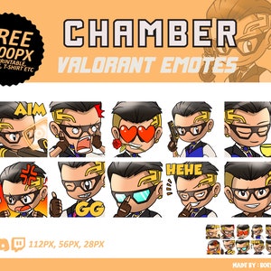 Chamber Valorant Emotes, Chamber Emotes, Valorant Emotes, twitch Emotes, Discord Emotes, Cute and Chibi emotes, Emotes for Streamer
