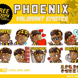 Phoenix Valorant Emotes, Phoenix Emotes, Valorant Emotes, twitch Emotes, Discord Emotes, Cute and Chibi emotes, Emotes for Streamer