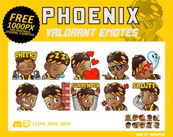 Phoenix Valorant Emotes, Phoenix Emotes, Valorant Emotes, twitch Emotes, Discord Emotes, Cute and Chibi emotes, Emotes for Streamer