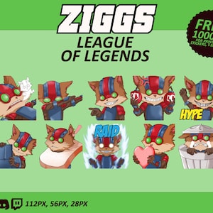 Ziggs LOL Emotes, Ziggs Emotes, League of Legends Emotes, twitch Emotes, Discord Emotes, Cute and Chibi emotes, Emotes for Streamer, LOL