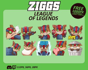 Ziggs LOL Emotes, Ziggs Emotes, League of Legends Emotes, twitch Emotes, Discord Emotes, Cute and Chibi emotes, Emotes for Streamer, LOL