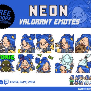 Neon Valorant Emotes, Neon Emotes, Valorant Emotes, twitch Emotes, Discord Emotes, Cute and Chibi emotes, Emotes for Streamer