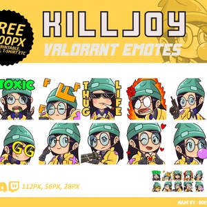 Killjoy Tapferant Emotes, Killjoy Emotes, Tapferkeit Emotes, Twitch Emotes, Discord Emotes, Cute und Chibi Emotes, Emotes für Streamer