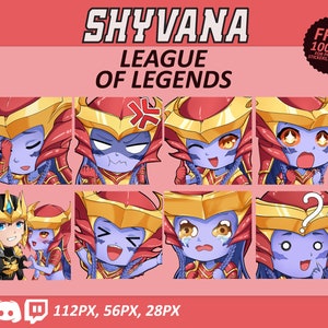 Shyvana LOL Emotes, Shyvana Emotes, League of Legends Emotes, Twitch emotes, Discord Emotes, Cute and Chibi emotes, Emotes for Streamer, LOL