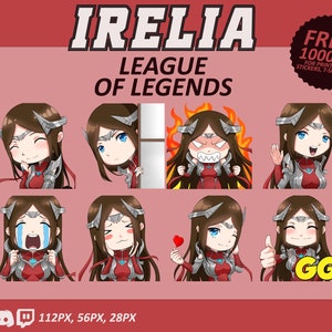 Irelia LOL Emotes, Irelia Emotes, League of Legends Emotes, twitch Emotes, Discord Emotes, Cute and Chibi emotes, Emotes for Streamer, LOL