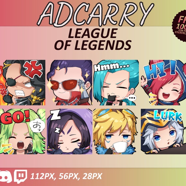 Adcarry LOL Emotes, Adcarry Emotes, League of Legends Emotes, Twitch emotes, Discord Emotes, Cute and Chibi emotes, LOL Champion