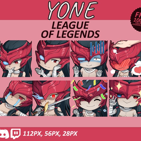 Yone LOL Emotes, Yone Emotes, League of Legends Emotes, Twitch emotes, Discord Emotes, Cute and Chibi emotes, LOL Champion