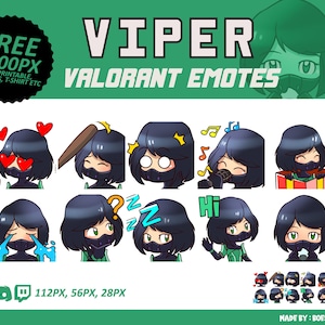 Viper Valorant Emotes, Viper Emotes, Valorant Emotes, twitch Emotes Discord Emotes, Cute and Chibi emotes, Emotes for Streamer Emotes Bundle