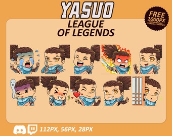 Yasuo LOL Emotes, Yasuo Emotes, League of Legends Emotes, twitch Emotes, Discord Emotes, Cute and Chibi emotes, Emotes for Streamer, LOL