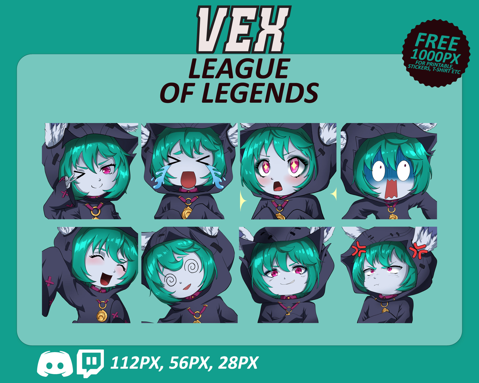 Vex LOL Emotes, Vex Emotes, League of Legends Emotes, twitch Emotes, Discord Emotes, Cute and Chibi emotes, Emotes for Streamer, LOL