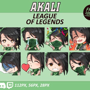 Akali LOL Emotes, Akali Emotes, League of Legends Emotes, twitch Emotes, Discord Emotes, Cute and Chibi emotes, Emotes for Streamer, LOL