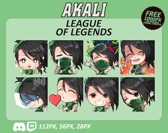 Akali LOL Emotes, Akali Emotes, League of Legends Emotes, twitch Emotes, Discord Emotes, Cute and Chibi emotes, Emotes for Streamer, LOL