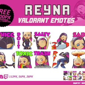 Reyna Valorant Emotes, Reyna Emotes, Valorant Emotes, twitch Emotes, Discord Emotes, Cute en Chibi emotes, Emotes voor Streamer