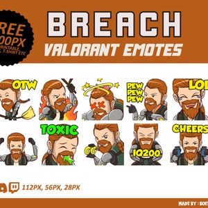 Breach Valorant Emotes, Breach Emotes, Valorant Emotes, twitch Emotes, Discord Emotes, Cute and Chibi emotes, Emotes for Streamer
