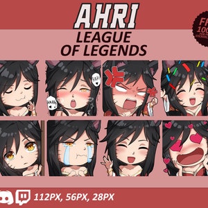 Ahri LOL Emotes, Ahri Emotes, League of Legends Emotes, twitch Emotes, Discord Emotes, Cute and Chibi emotes, Emotes for Streamer, LOL