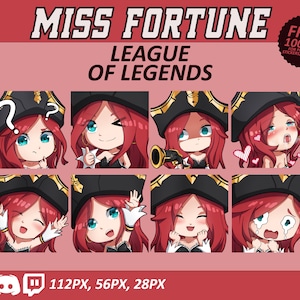 Miss Fortune LOL Emotes, Miss Fortune Emotes, League of Legends Emotes, twitch Emotes, Discord Emotes, Cute and Chibi emotes, LOL emotes