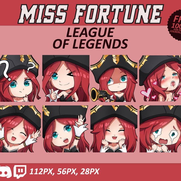 Miss Fortune LOL Emotes, Miss Fortune Emotes, League of Legends Emotes, twitch Emotes, Discord Emotes, Cute and Chibi emotes, LOL emotes
