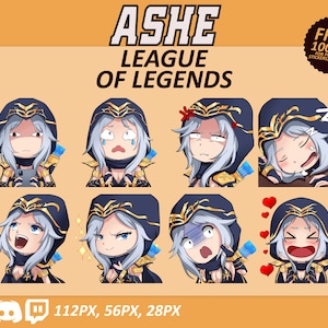 Ashe LOL Emotes, Ashe Emotes, League of Legends Emotes, Twitch Emotes, Discord Emotes, Cute and Chibi Emotes, Emotes for Streamer, LOL
