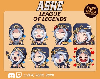 Ashe LOL Emotes, Ashe Emotes, League of Legends Emotes, twitch Emotes, Discord Emotes, Cute and Chibi emotes, Emotes for Streamer, LOL