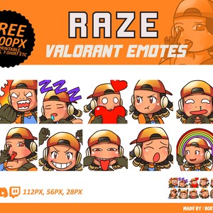 Raze Tapferant Emotes, Raze Emotes, Tapferkeit Emotes, Twitch Emotes, Discord Emotes, Cute und Chibi Emotes, Emotes für Streamer, Emotes Bundle