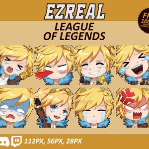 Ezreal LOL Emotes, Ezreal Emotes, League of Legends Emotes, twitch Emotes, Discord Emotes, Cute and Chibi emotes, Emotes for Streamer, LOL