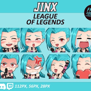 Jinx LOL Emotes, Jinx Emotes, League of Legends Emotes, Twitch Emotes, Discord Emotes, Cute and Chibi emotes, Emotes for Streamer, LOL