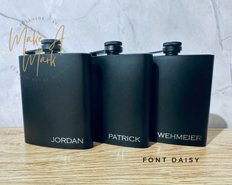 ENGRAVED Personalised Black Stainless Steel Hip Flask | Groomsman Flask | Groomsman Gift | Birthday Gift | Personalised Flask | Pocket Flask