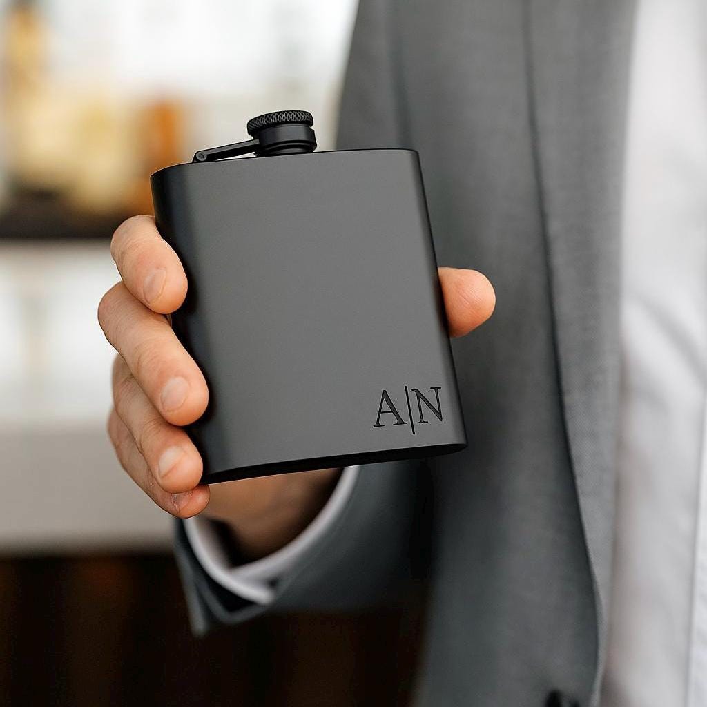 Personalised Black Flask 6Oz Stainless Steel Hip Flask for Groomsman Flask Personalised for Dad Groomsman Gift Personalised Birthday Gift