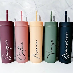 Personalised Tumbler 16oz Tall Skinny Tumbler Acrylic Matte Travel Tumbler  & Straw | Bridesmaid Gift, Water Bottle, Personalised Tumbler