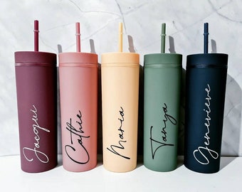 Personalised Tumbler 16oz Tall Skinny Tumbler Acrylic Matte Travel Tumbler & Straw | Bridesmaid Gift, Water Bottle, Personalised Tumbler