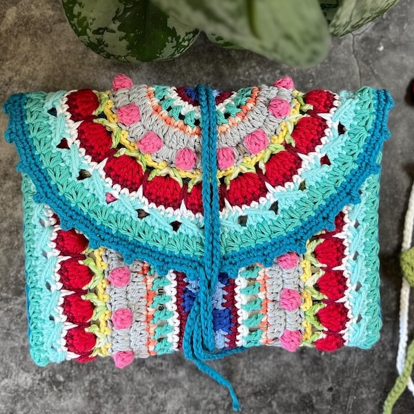 Set gehaakte boekenhoes en boekenlegger: kleurrijke 100% katoenen boho-omslag