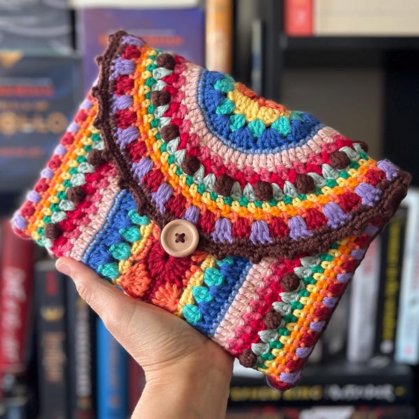 Gehaakte boekhoes: 100% katoenen boho-omslag met bladwijzer