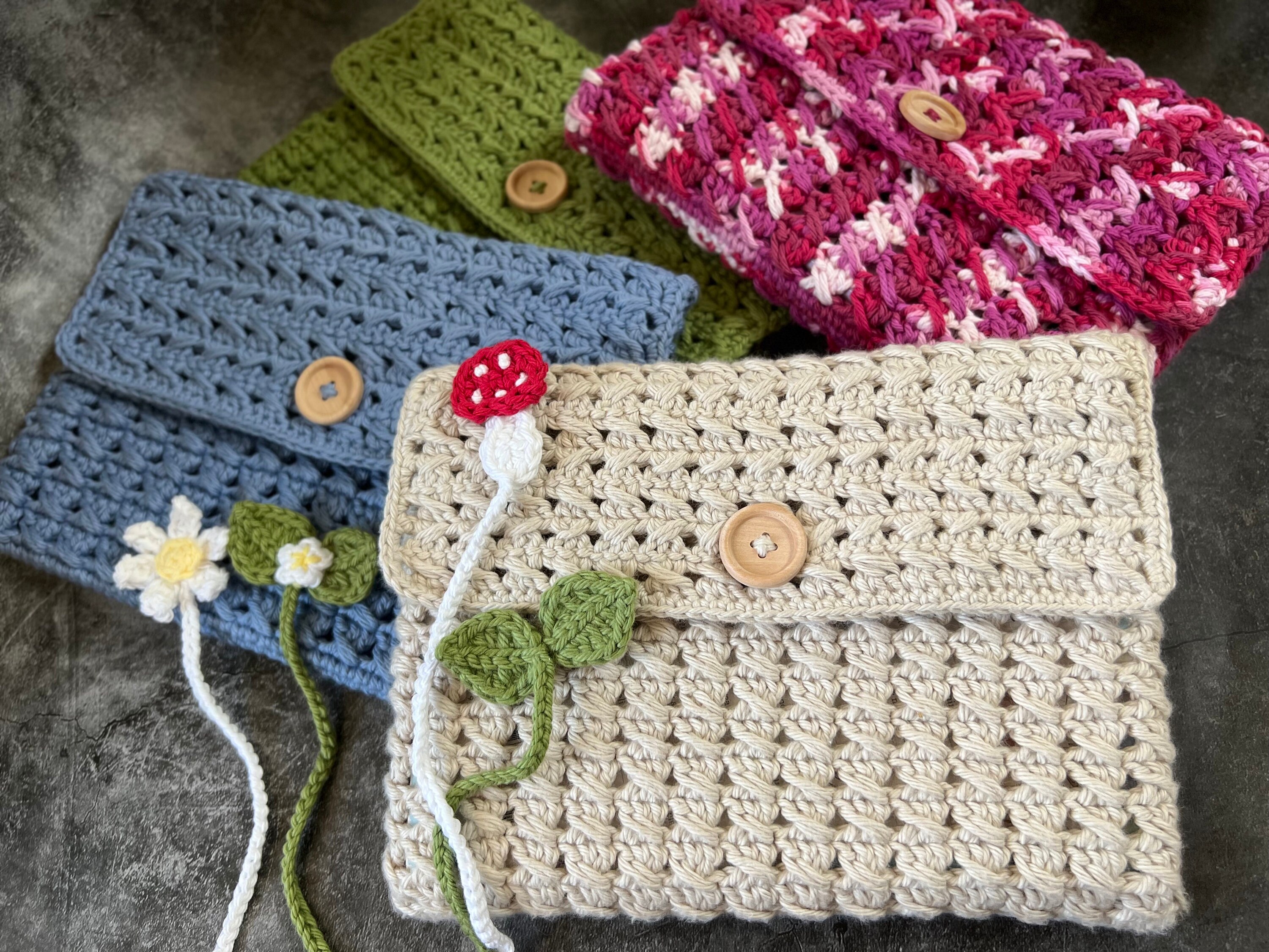 Crochet Granny Square Full Book Cover With Magnetic Button 