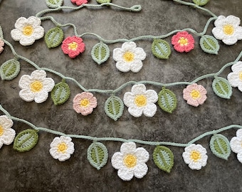 100% Cotton Flower and Leaf Crochet Garland Handmade wall hanging decoration Cozy Boho