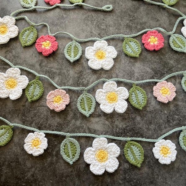 100% katoenen gehaakte bloemen- en bladslinger Handgemaakte muurdecoratie Cosy Boho