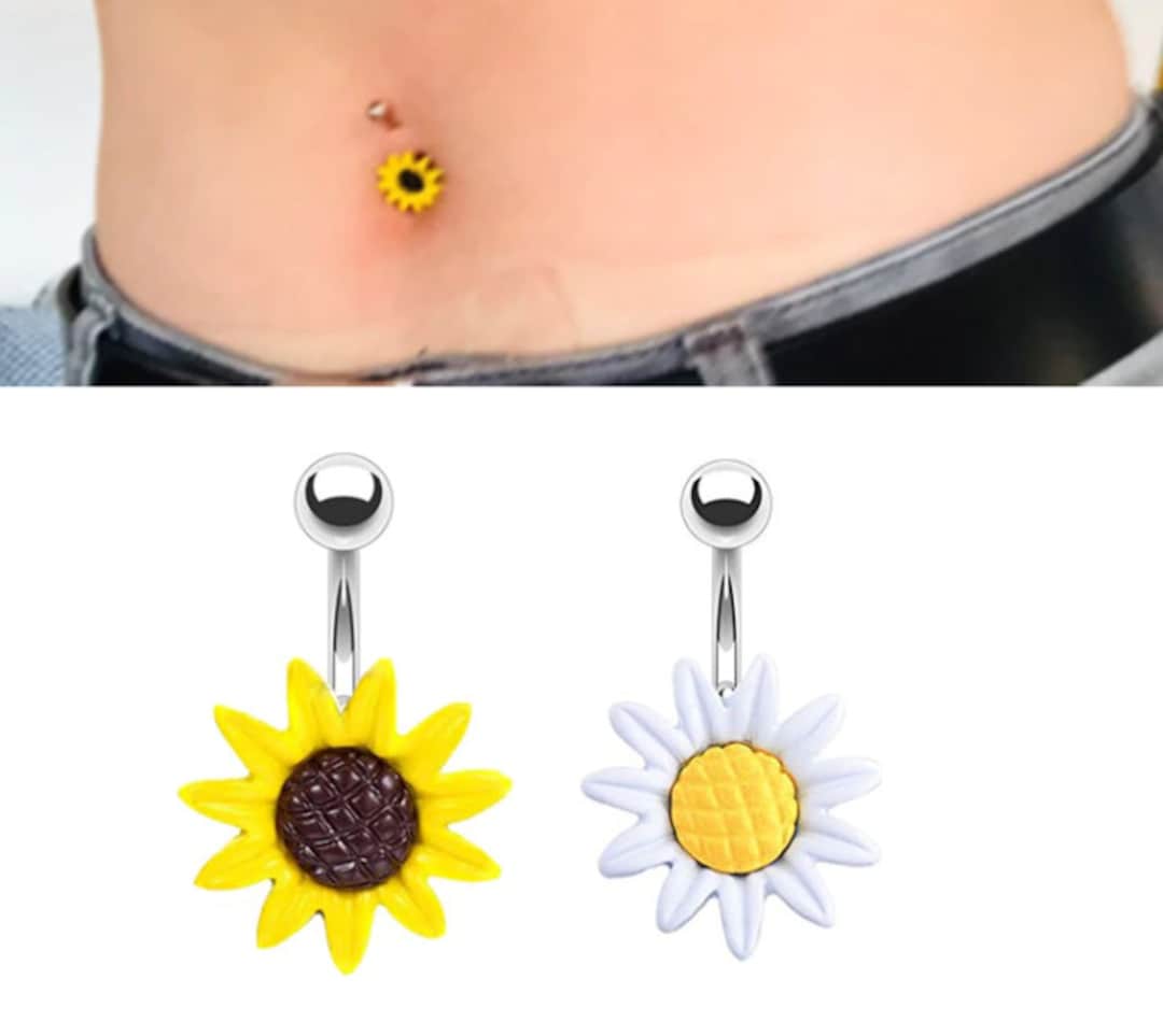 Sunflower Navel Belly Button Ring Surgical Stainlesssteel Etsy