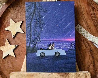 Couple and starry sky - greeting card | Folding card including envelope | Love card | Car | Romance | romantic memory | Valentine's Day