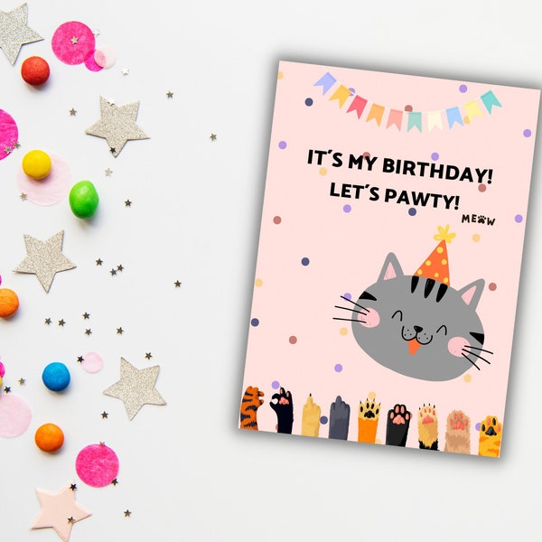 Katzen Einladung Katze Geburtstag Einladung Kitty Katze Geburtstag Party Tier Let's Pawty Are You Kitten Meow Catcards Birthday Cat