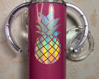 Tazas Sippy holográficas personalizadas / Gafas tumbler para niños pequeños / Taza Sippy personalizada a prueba de derrames con asas / Taza para niños personalizada / Regalo First Bday