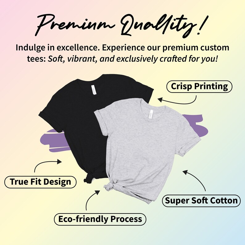 three t - shirts on a colorful background with the words premium quality