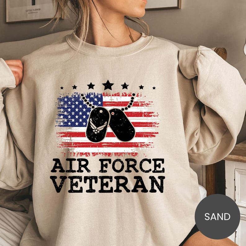 Air Force Veteran Shirt, Military Veteran Sweatshirt, Sweatshirt, Proud Airman Hoodie, USAF Tee, Patriotic Crewneck, Air Force Gift for Him image 1