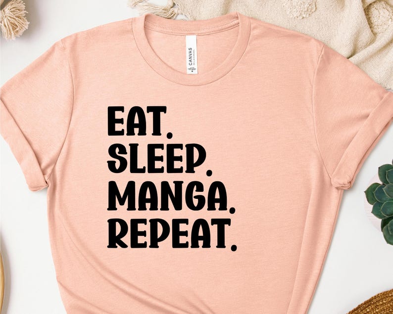 Camiseta de manga Eat Sleep Repeat, sudadera de manga, sudadera con capucha de manga, regalo para amantes del manga, cuello redondo otaku, camiseta para fanáticos de los cómics japoneses imagen 3