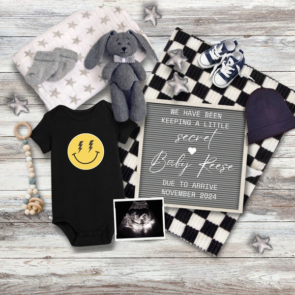 Checkered Baby Announcement | Smiley Face Baby Announcement | Pregnancy Announcement | Social Media Reveal | Edgy Baby | Skater Baby | Cool