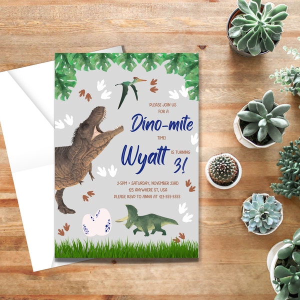 Dino-mite Birthday Invitation | Dinosaur Theme | Dinosaur Invite | Trex Invite | Modern Dinosaur | Jurassic Invite | Dinosaur Birthday