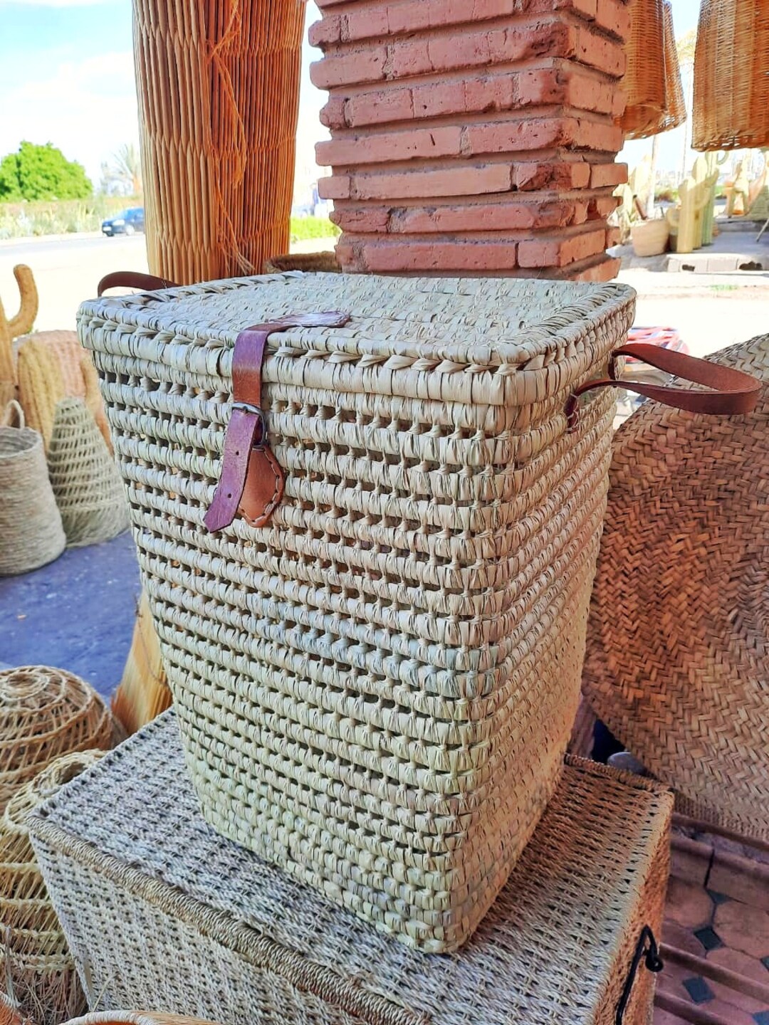 Laundry Basket With Leather Handles / Wicker Laundry Hamper / Etsy