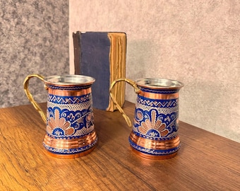 Handmade copper cup, 17 oz beer mug, Pure copper goblet, Moscow mule mug, Blue cocktail drinkware,Metal drinking cup,Copper mug for drinking
