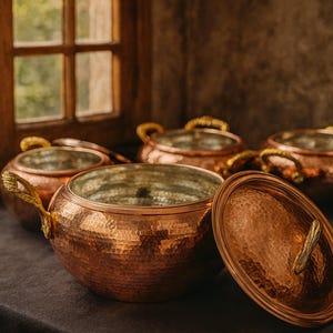 Handmade Hammered Copper Pot Set: 4-Size Cookware