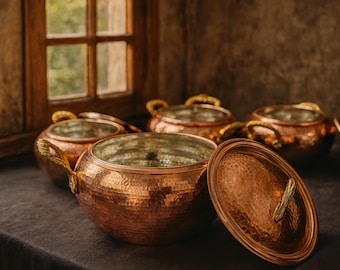 Handmade Hammered Copper Pot Set: 4-Size Cookware