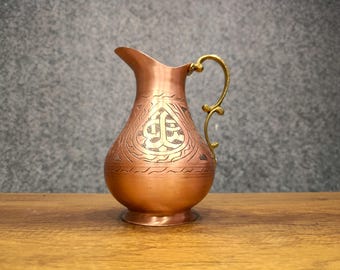 Handmade Hammered Copper Pitcher: 2 Liter Engraved Water Carafe