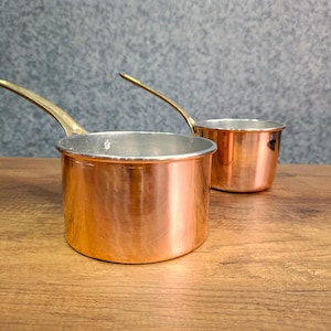 Handmade Copper Saucepan Set | Tinned Copper French Pan | Heavy-Duty Copper Pot with Brass Handle | 2 Sizes Available | Copper Cookware